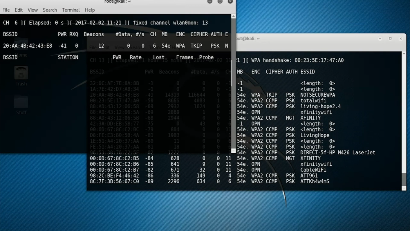 Airodump-ng capture limited to the authorized access point and writing captured frames to a file.