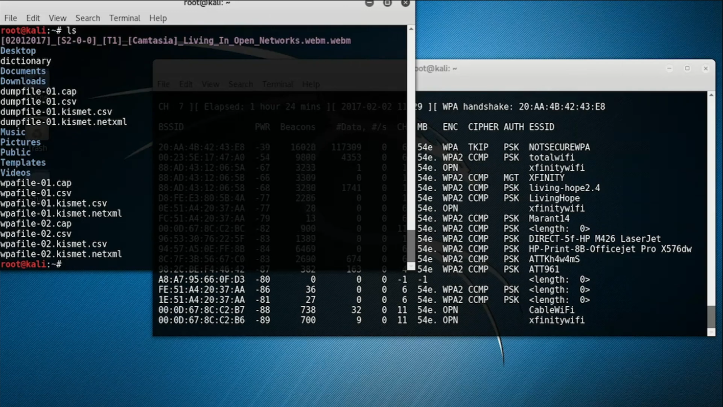Lab directory showing the password wordlist and saved packet capture.