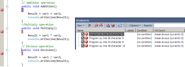 Figure 1.13 Breakpoints Window