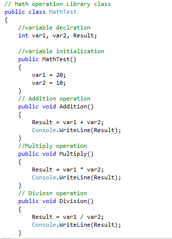 Figure 1.2 Math operation Library class