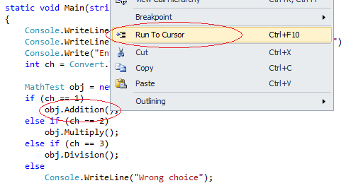 Figure 1.3 Run To Cursor Debugging