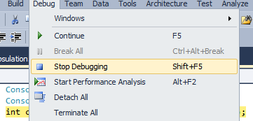 Figure 1.6 Stop Debugging